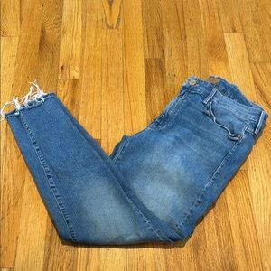 MOTHER Distressed Blue Straight Leg Jeans